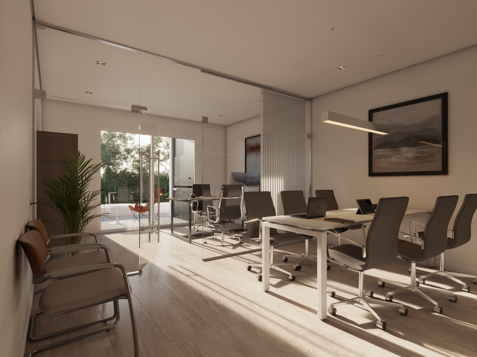 Interior de oficina premium con diseño moderno